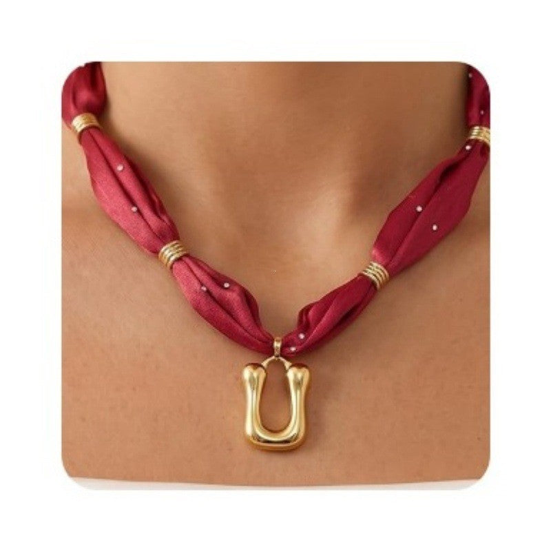 Elegant Burgundy Scarf Initial Necklace