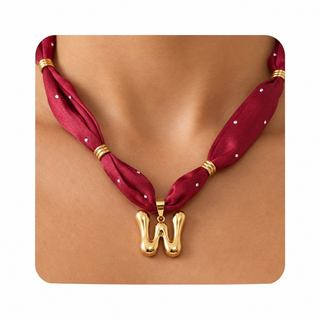 Elegant Burgundy Scarf Initial Necklace