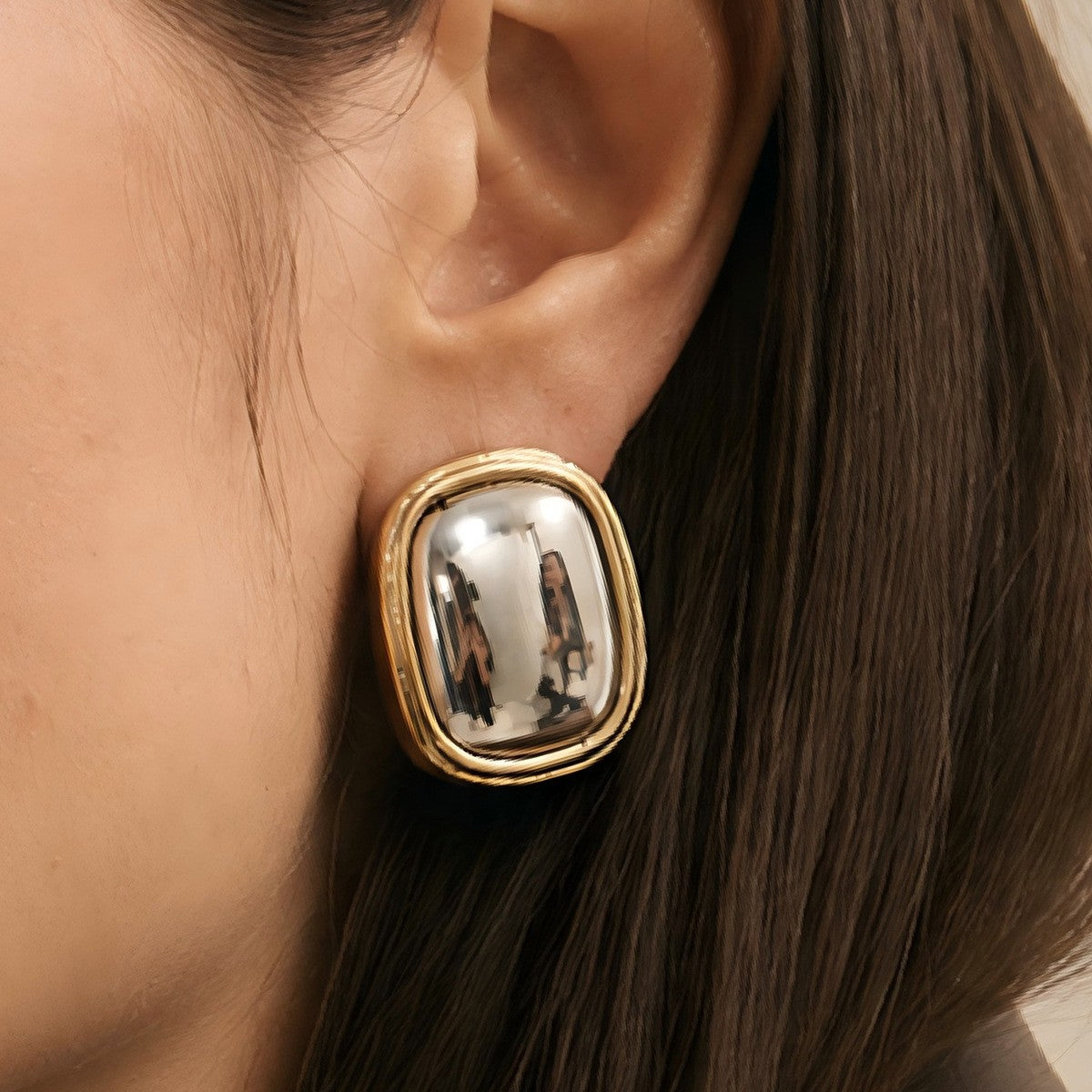 18k Classy Geometric Mirror Stud Earrings