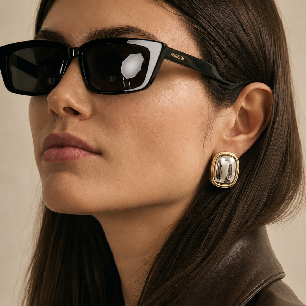 18k Classy Geometric Mirror Stud Earrings