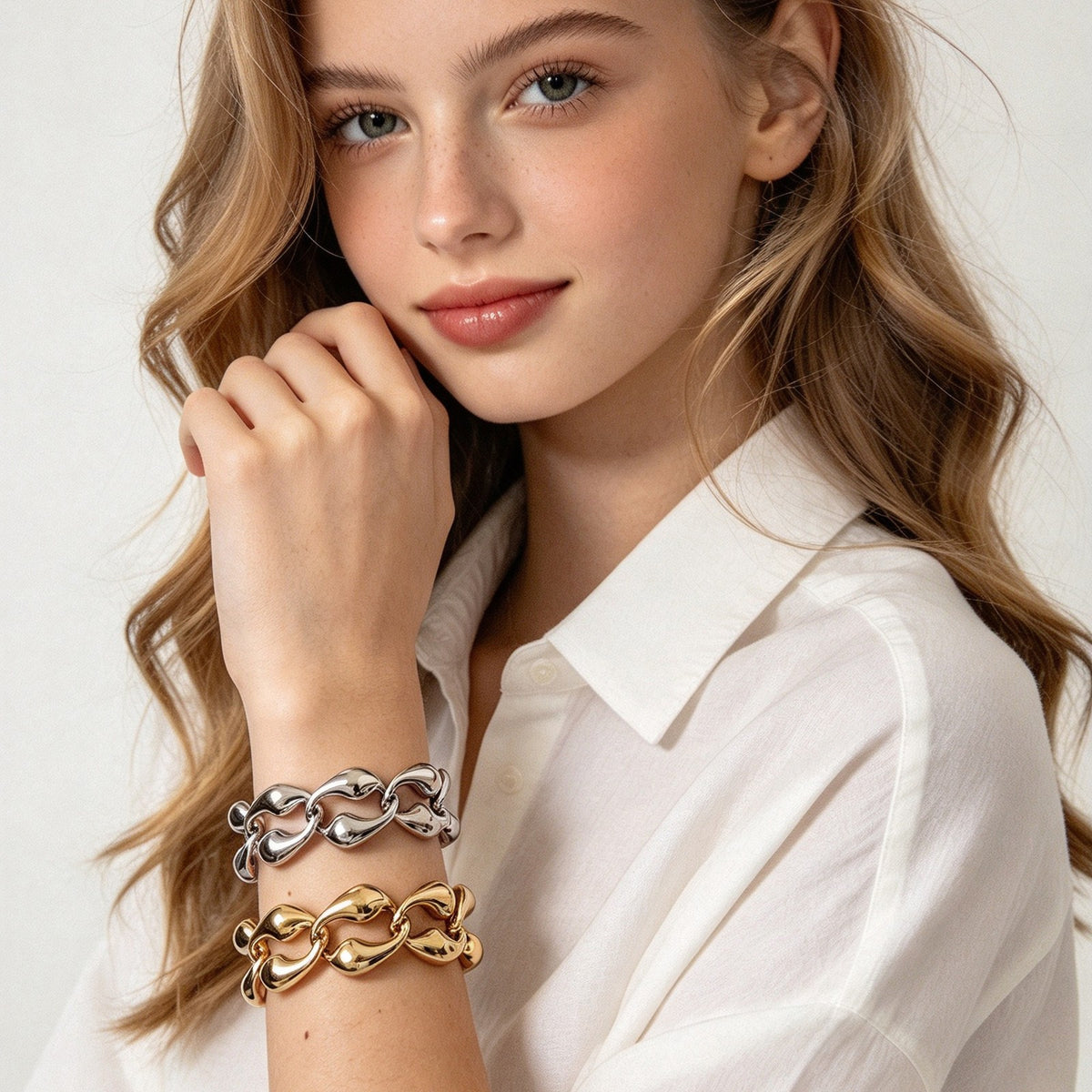 Classy Vintage Geometric Chain Necklace and Bracelet Set