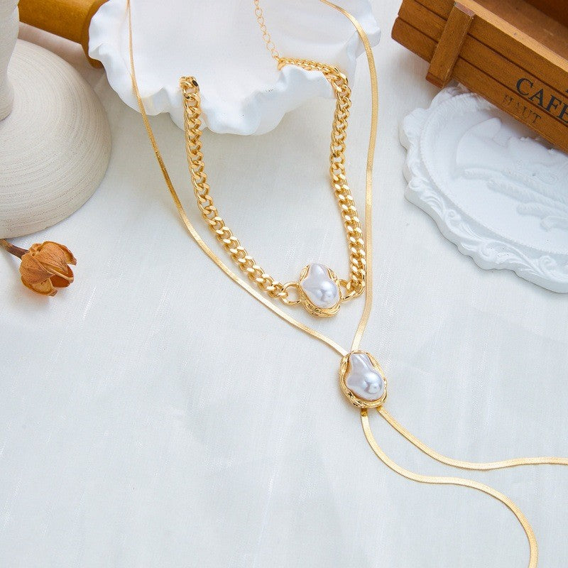 Classy Layered Faux Pearl Tassel Necklace