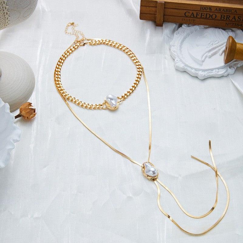 Classy Layered Faux Pearl Tassel Necklace