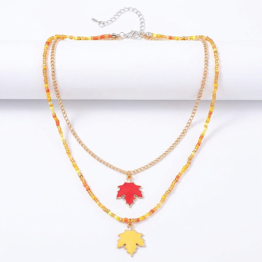 Boho Colorful Bead Maple Leaf Necklace