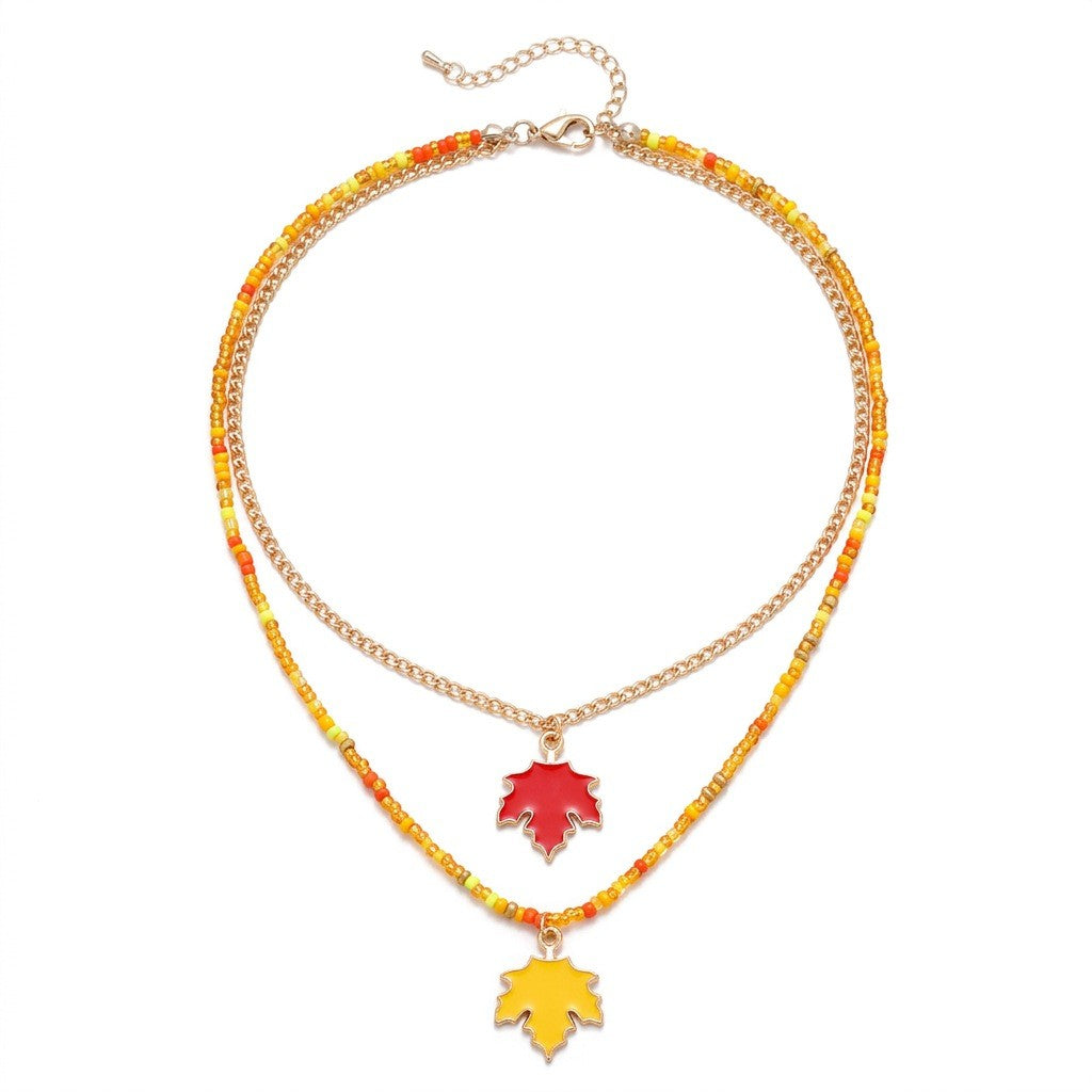 Boho Colorful Bead Maple Leaf Necklace