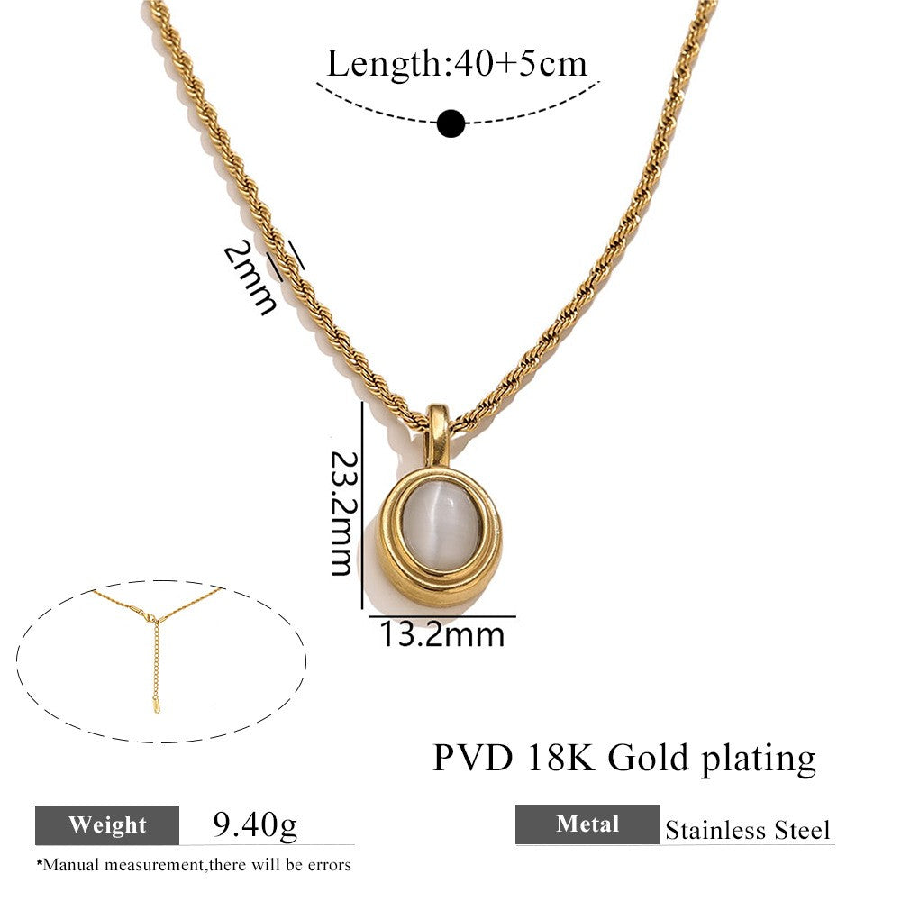 18k Classy Oval Cat's Eye Necklace