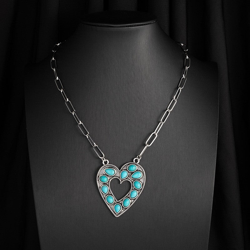 Vintage Pink Stone Heart Necklace