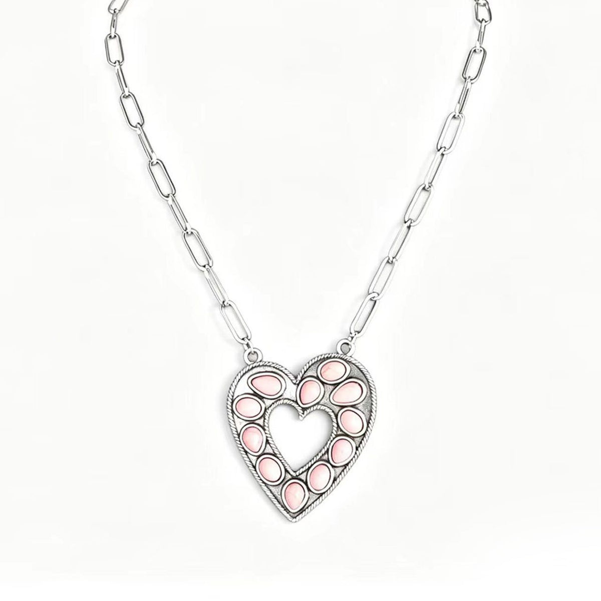 Vintage Pink Stone Heart Necklace