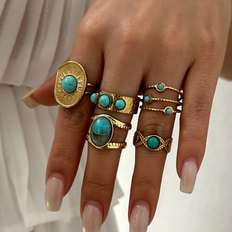 Boho Vintage Turquoise Stacking Ring Set
