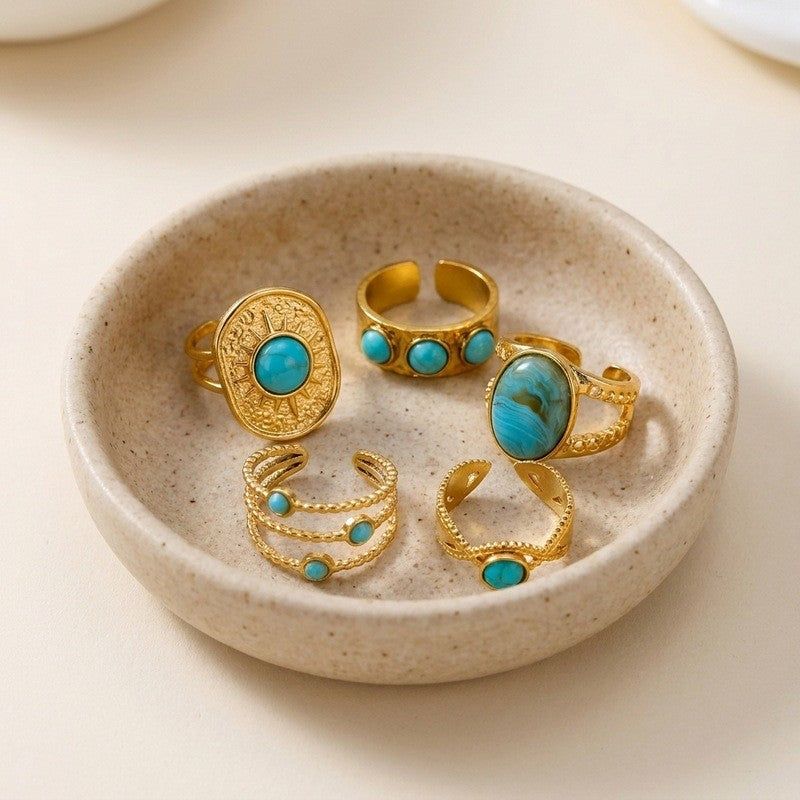 Boho Vintage Turquoise Stacking Ring Set