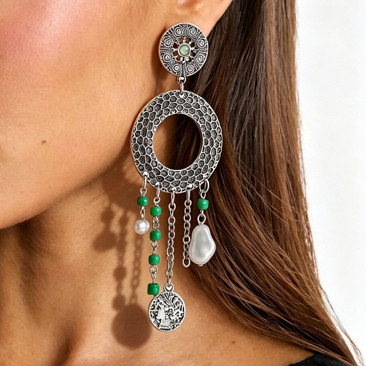 Classy Vintage Circle Pearl Drop Earrings