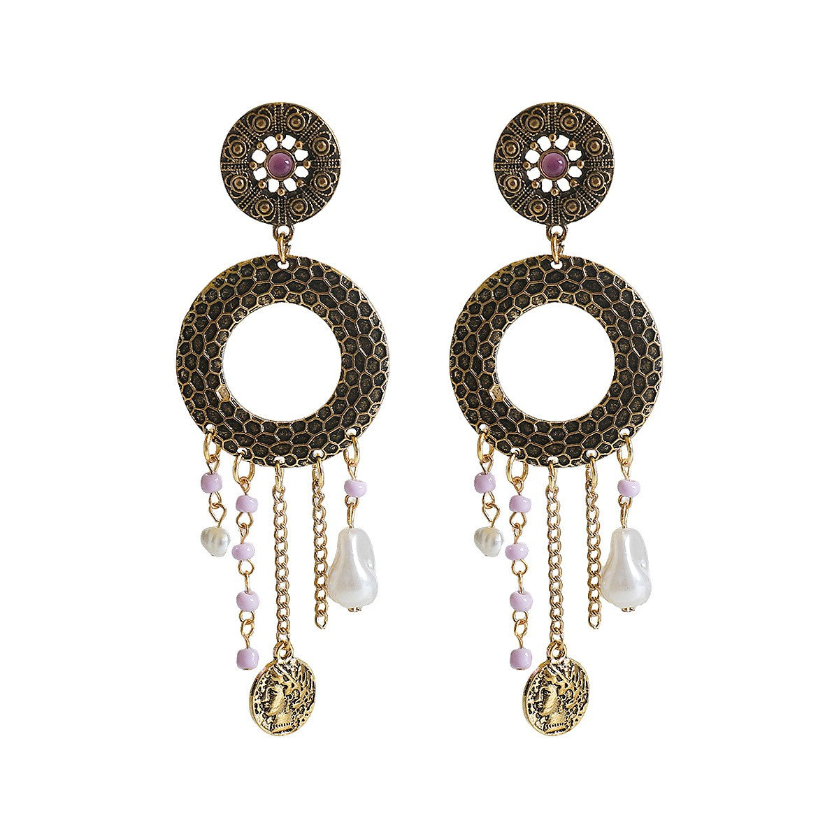 Classy Vintage Circle Pearl Drop Earrings