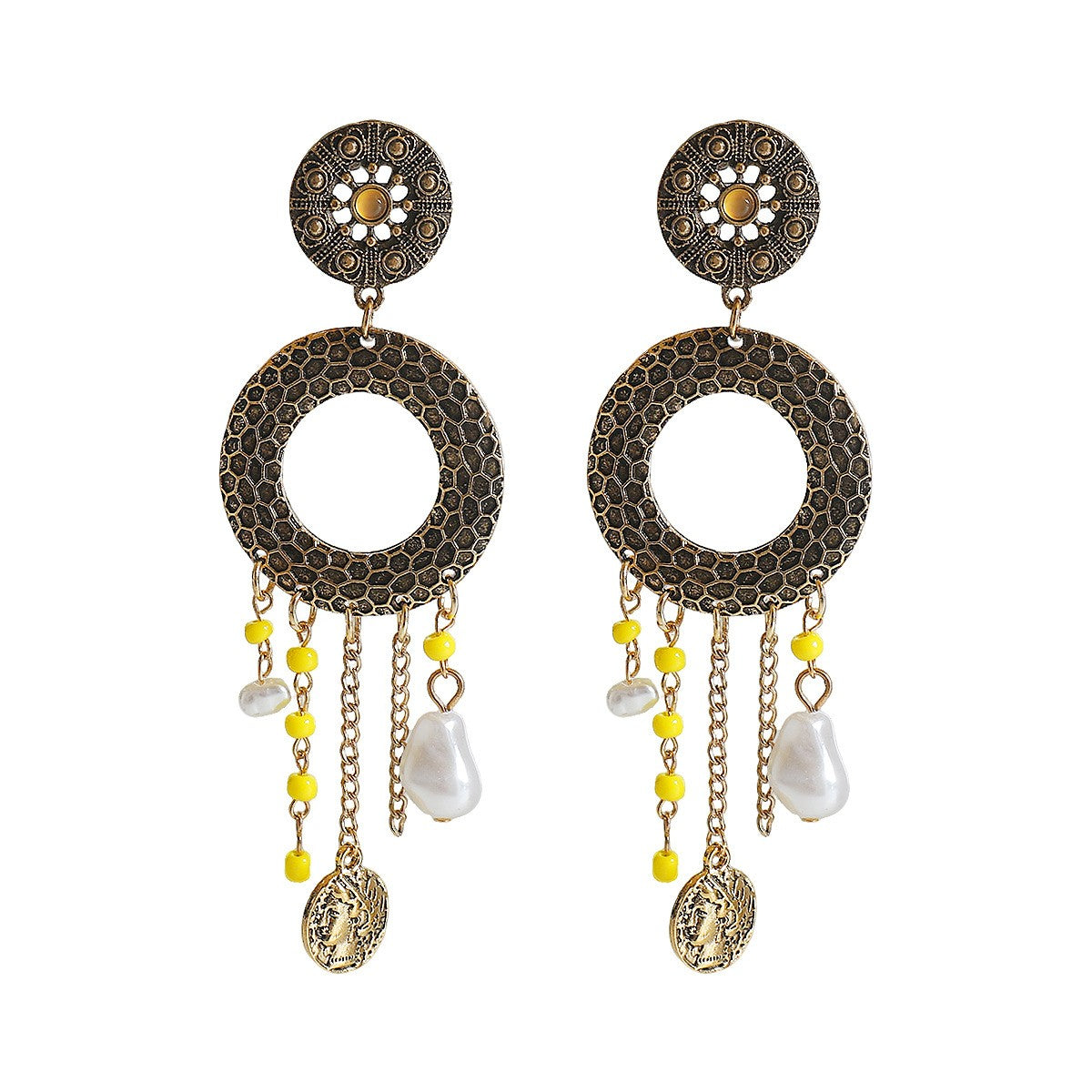 Classy Vintage Circle Pearl Drop Earrings