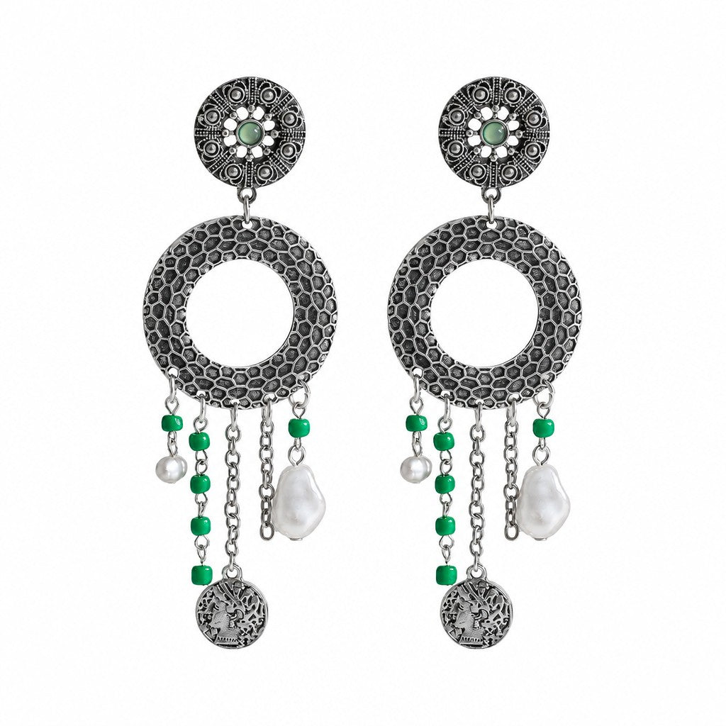 Classy Vintage Circle Pearl Drop Earrings