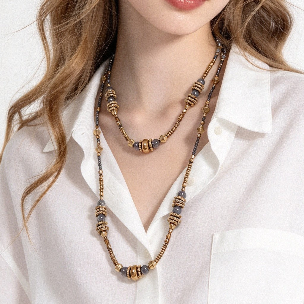 Boho Vintage Geometric Beaded Layered Necklace