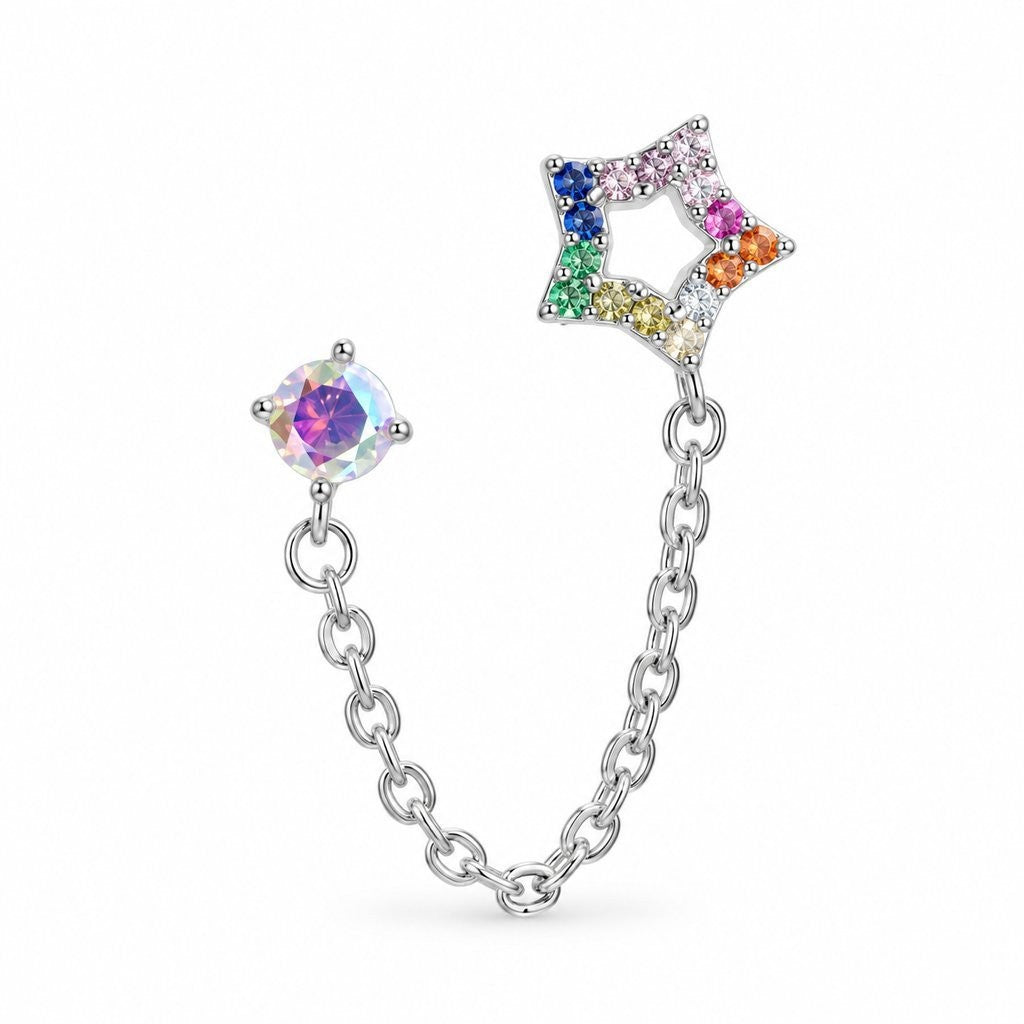 Dainty Colorful Star Chain Cartilage Earring