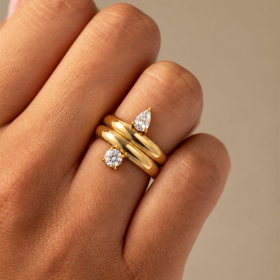 Classy Pear & Round Solitaire Ring Set