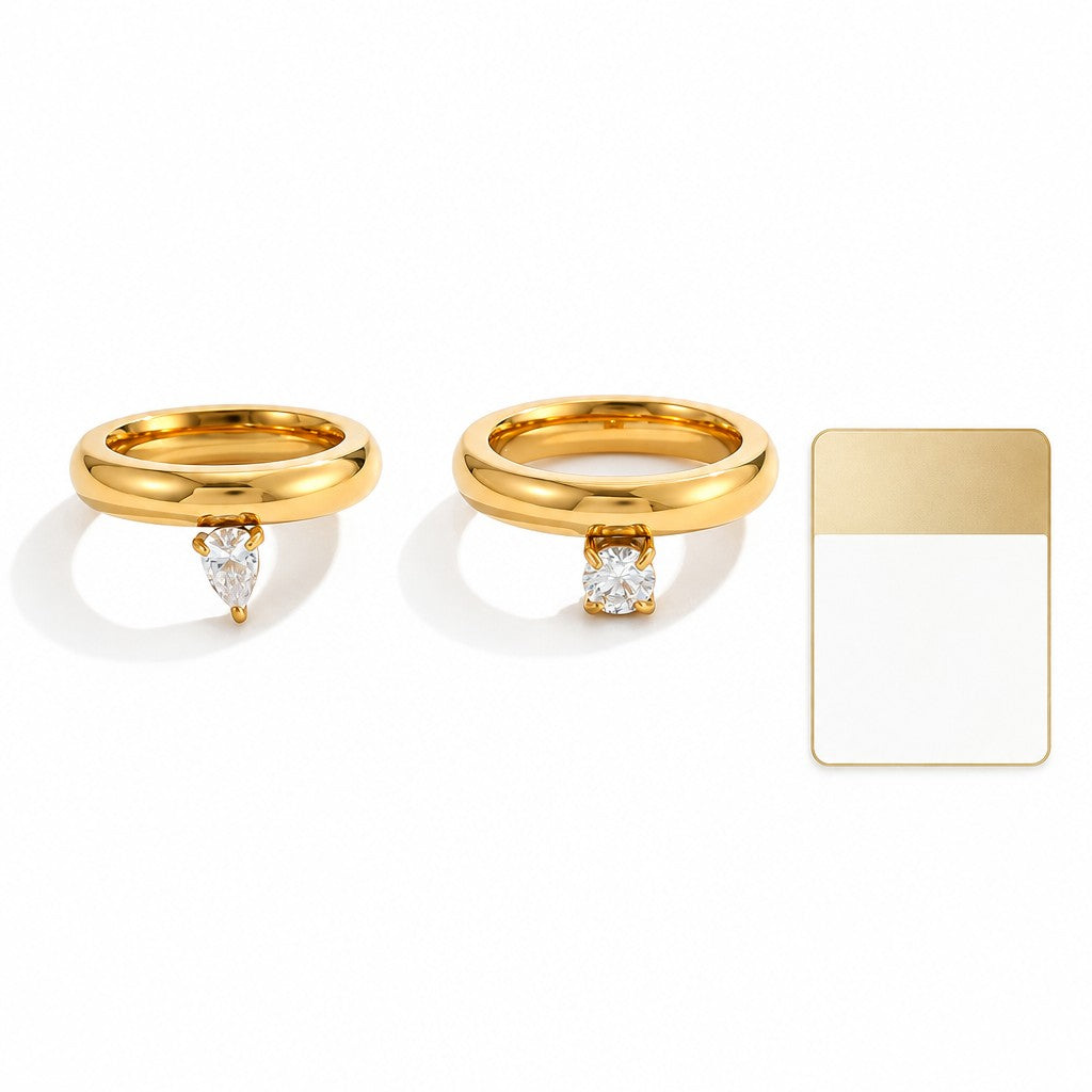 Classy Pear & Round Solitaire Ring Set