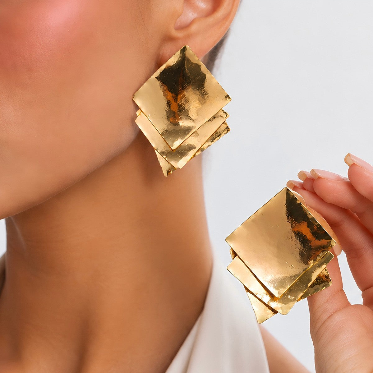 Classy Layered Geometric Square Earrings