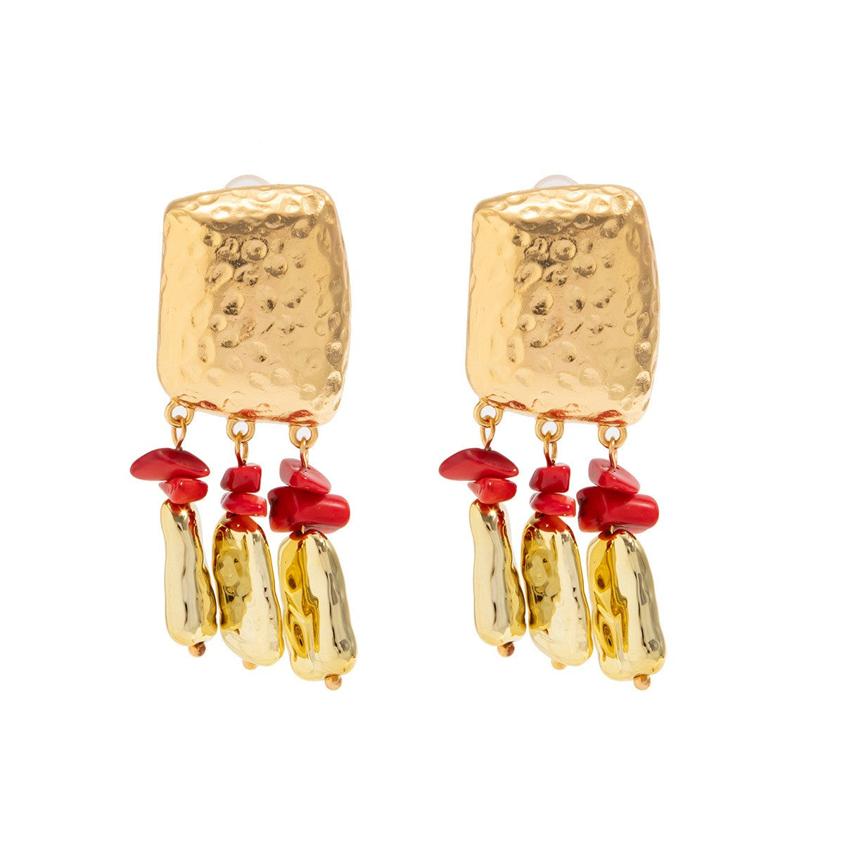Boho Hammered Square Turquoise Drop Earrings