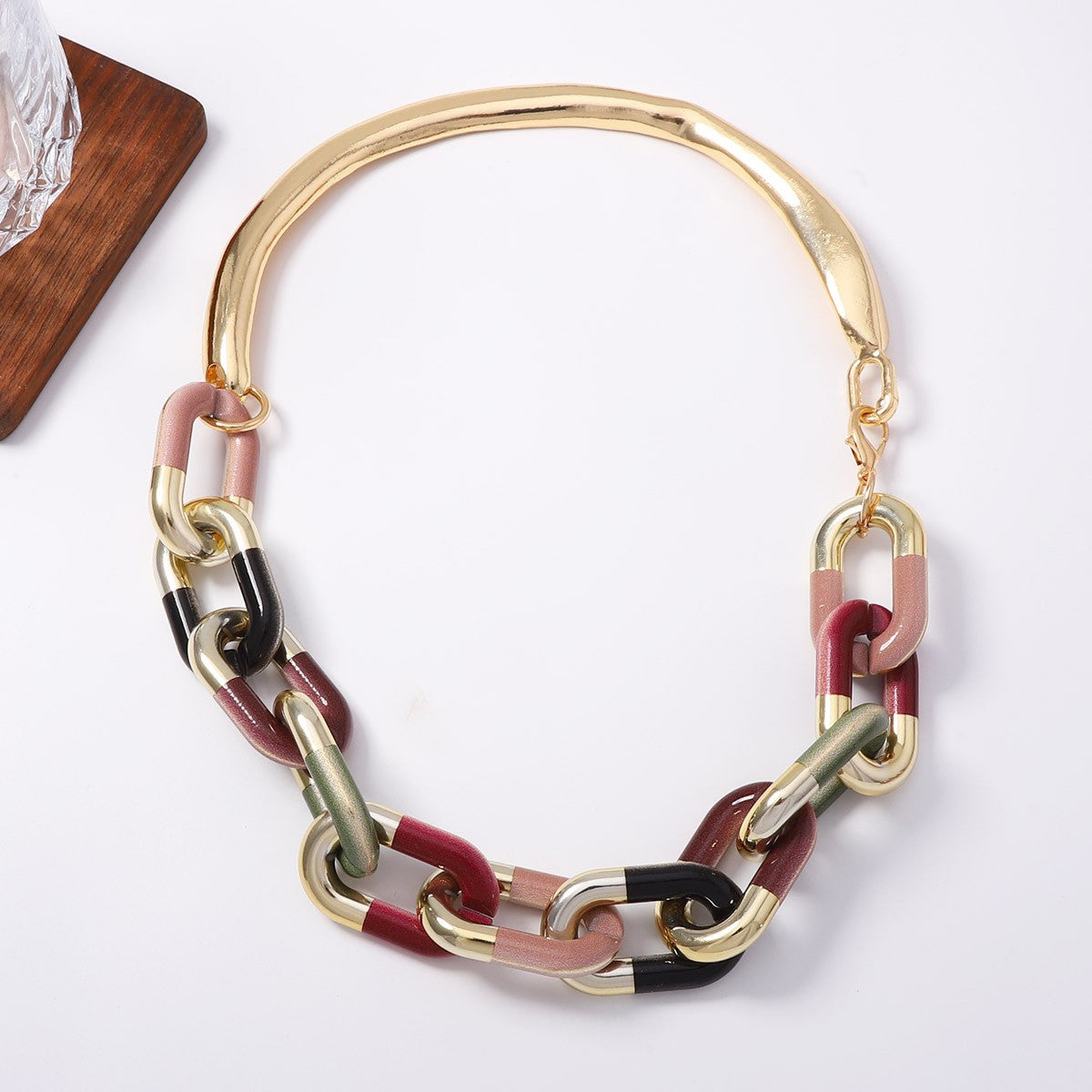 Vintage Red Geometric Chain Collar Necklace