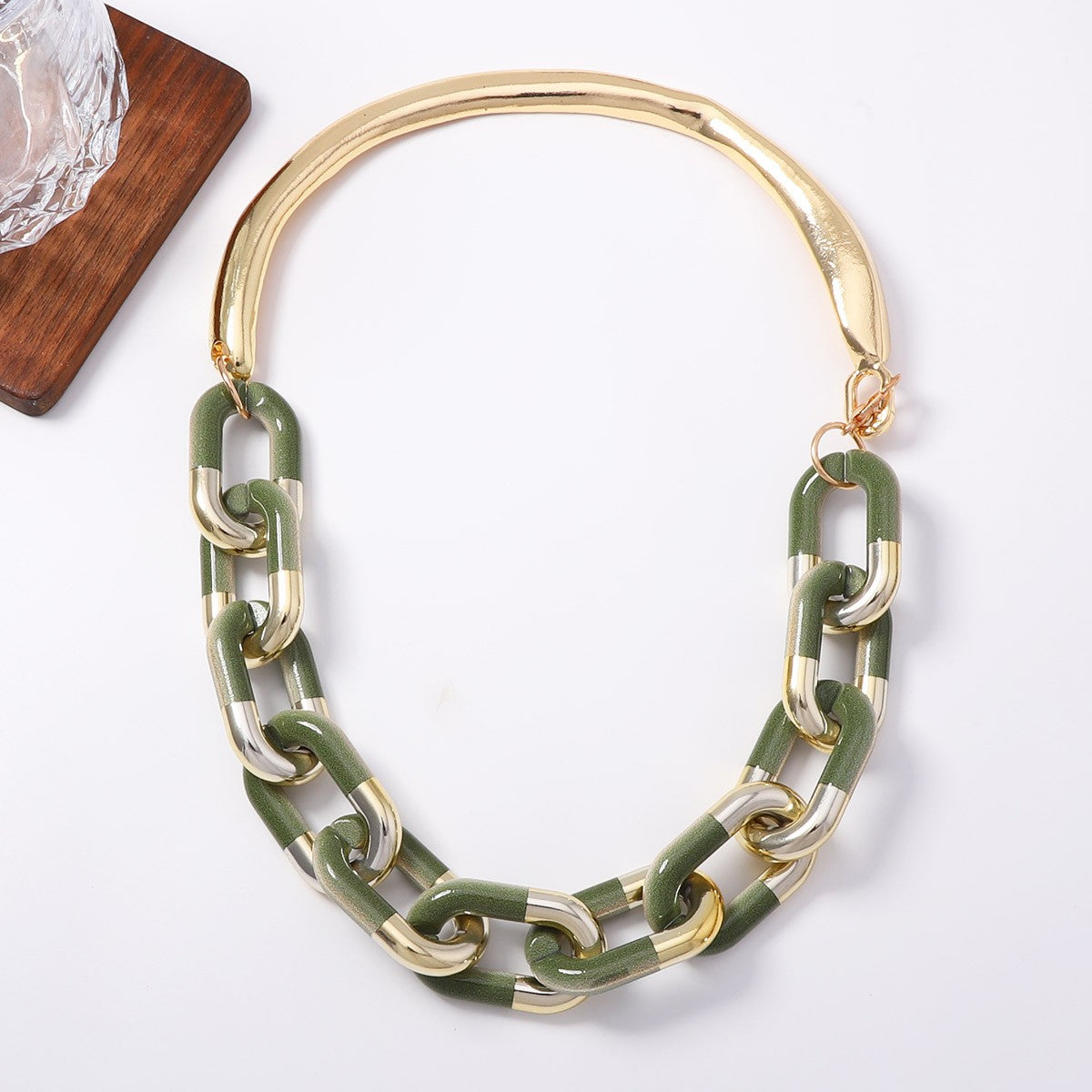 Vintage Red Geometric Chain Collar Necklace