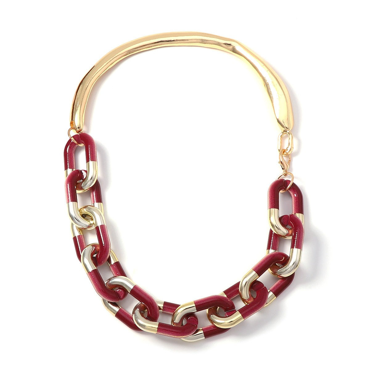 Vintage Red Geometric Chain Collar Necklace