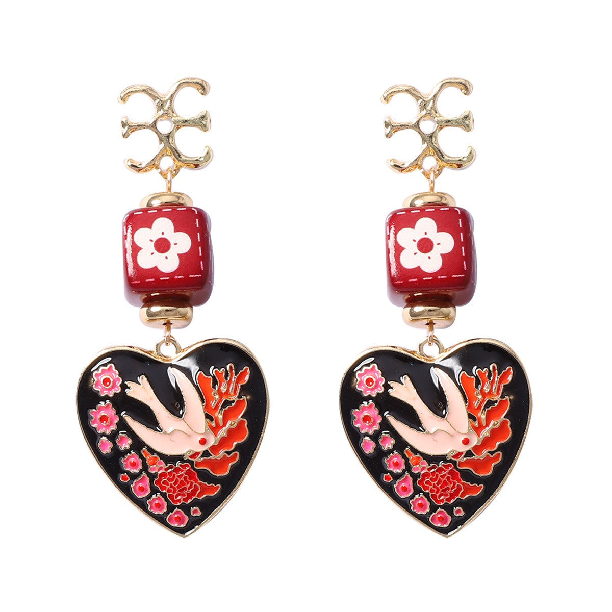 Classy Teal Enamel Flower Drop Earrings