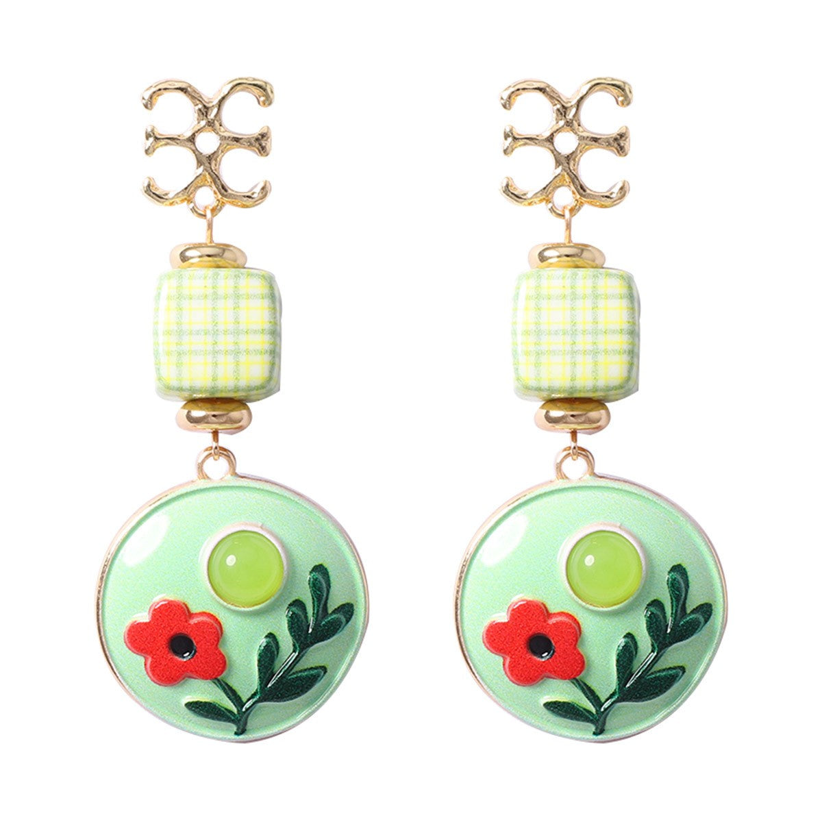 Classy Teal Enamel Flower Drop Earrings