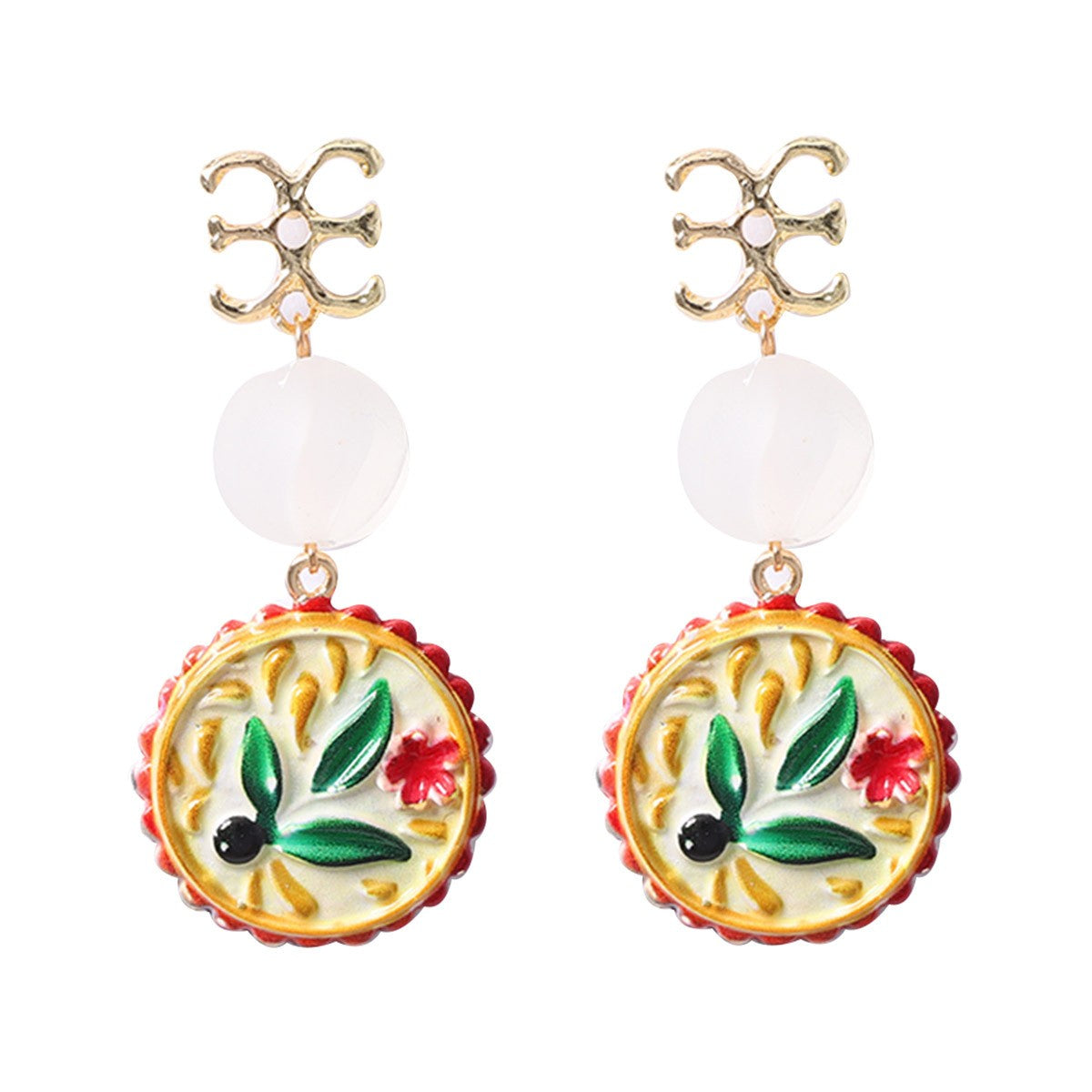 Classy Teal Enamel Flower Drop Earrings