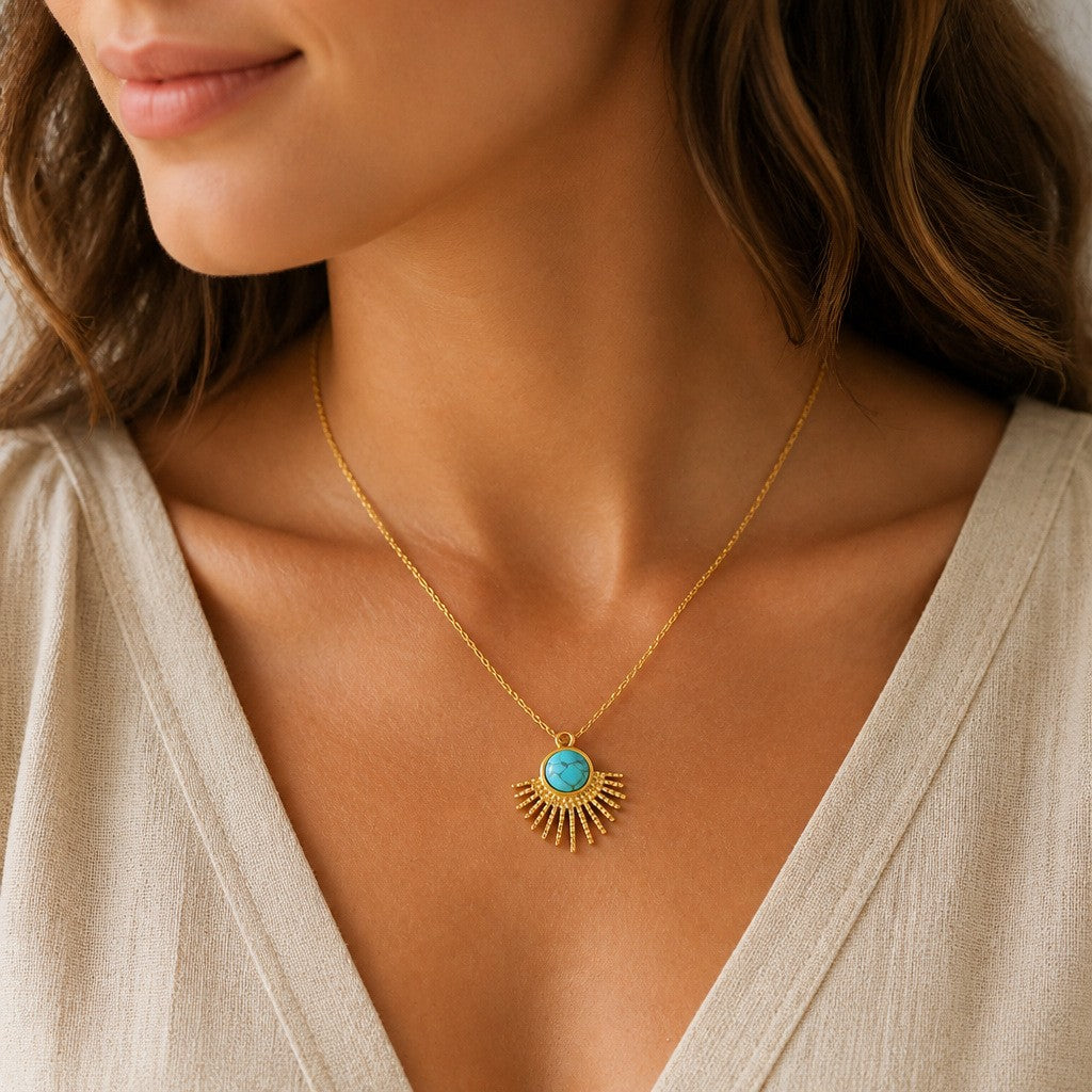 Classy Turquoise Fan Pendant Necklace