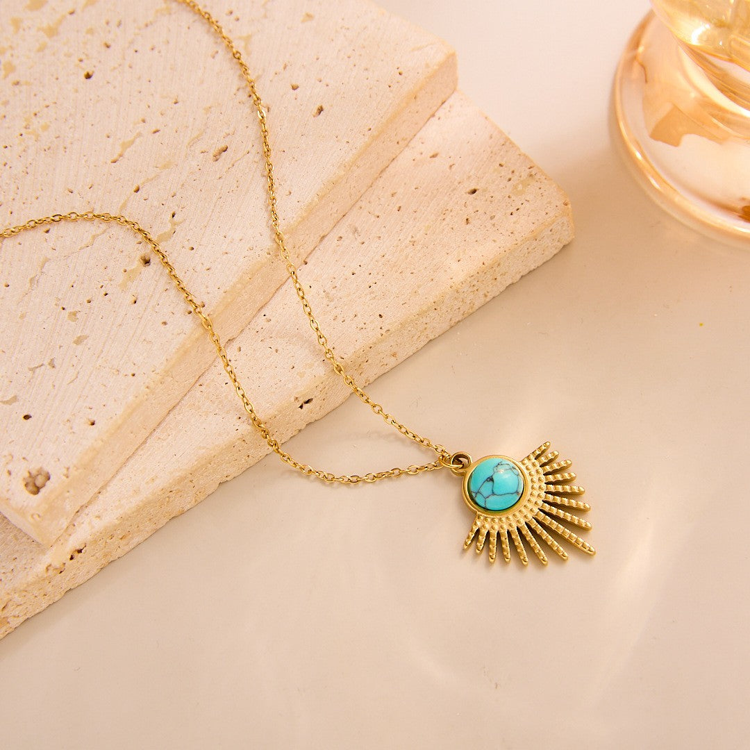 Classy Turquoise Fan Pendant Necklace
