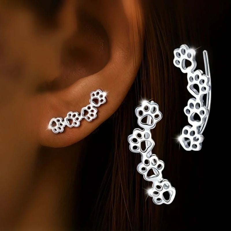 Dainty Cat Paw Ear Climber Earrings
