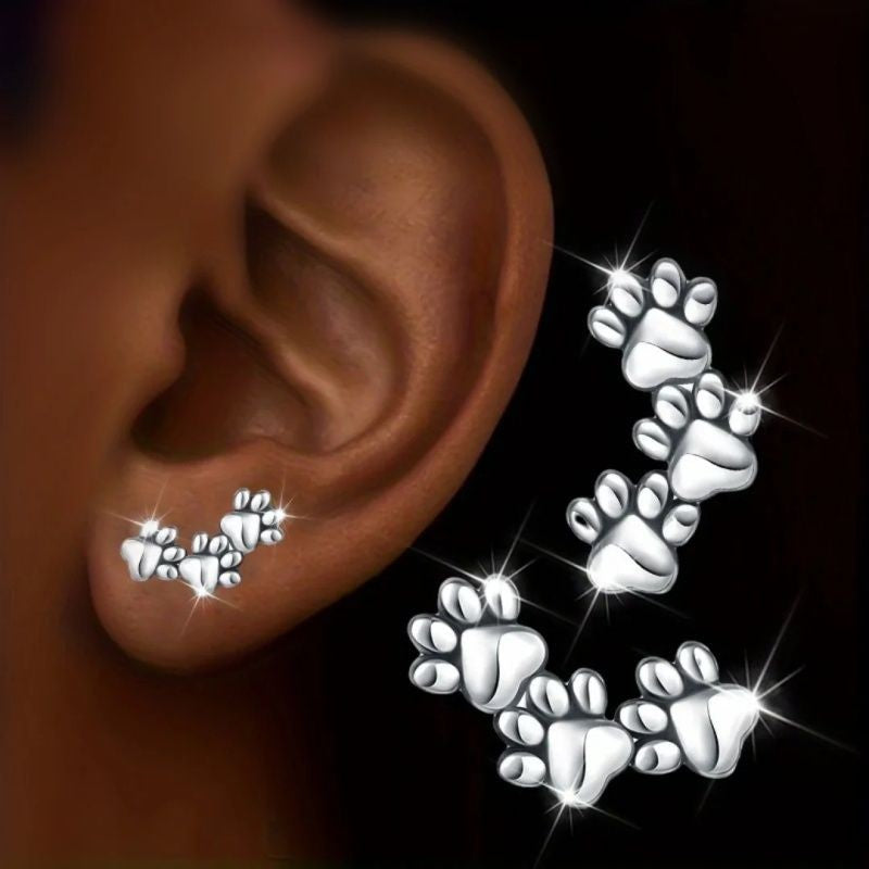 Dainty Cat Paw Ear Climber Earrings