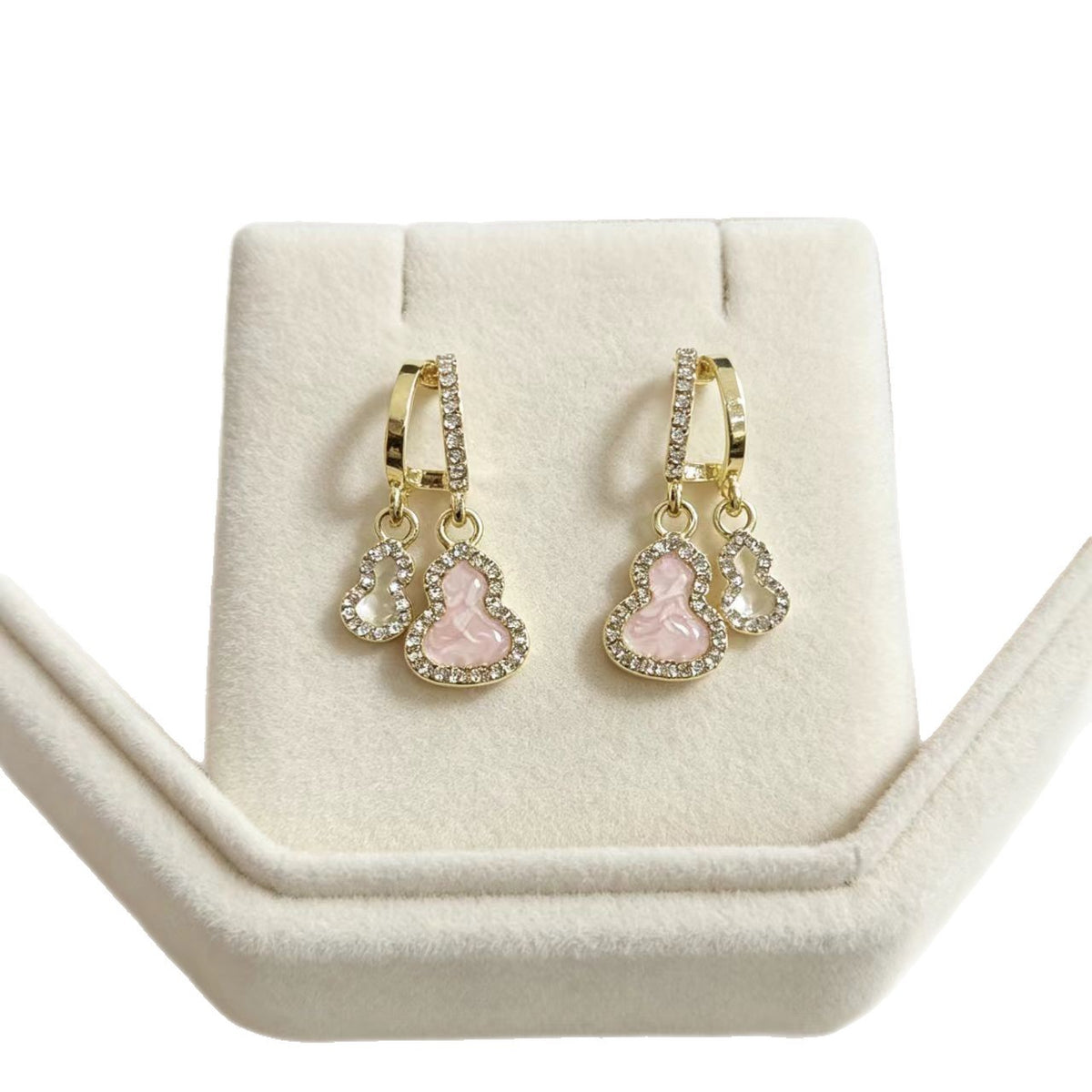 14k Romantic Pink Gourd Huggie Earrings