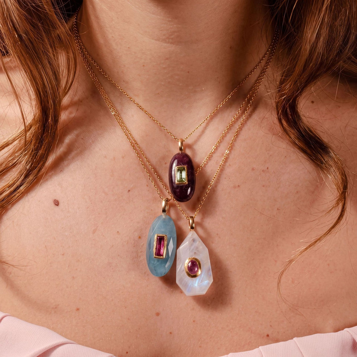 Boho Geometric Gemstone Pendant Necklace