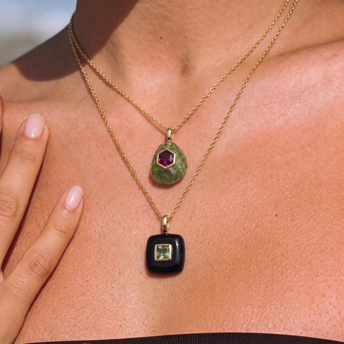 Boho Geometric Gemstone Pendant Necklace