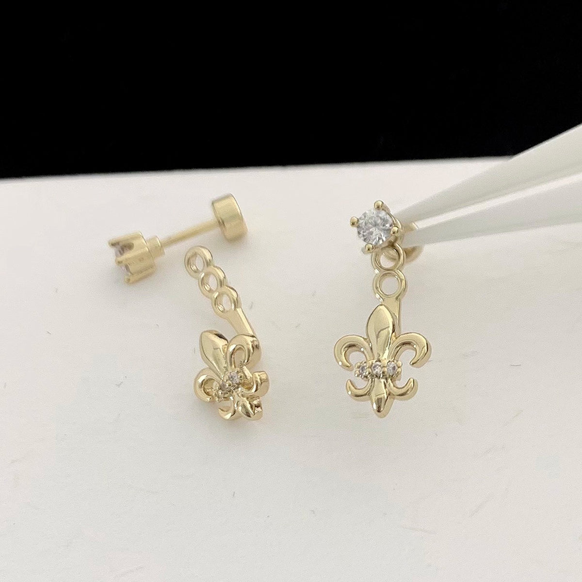 Dainty Fleur-de-lis Ear Jacket Earrings