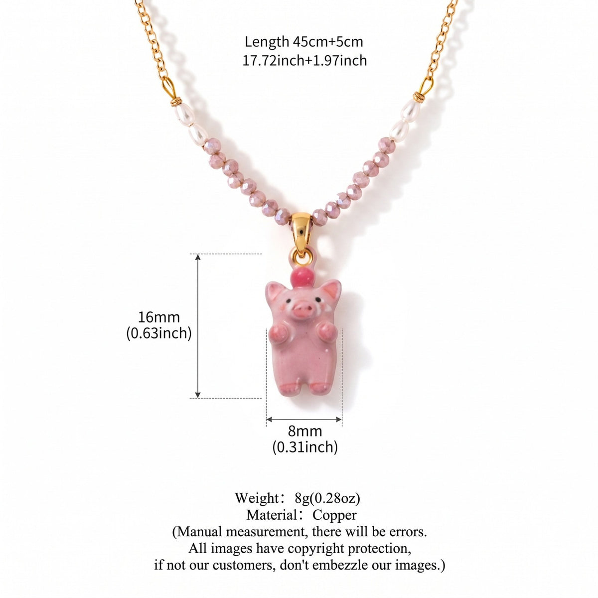 Dainty Layered Penguin & Pig Beaded Necklace