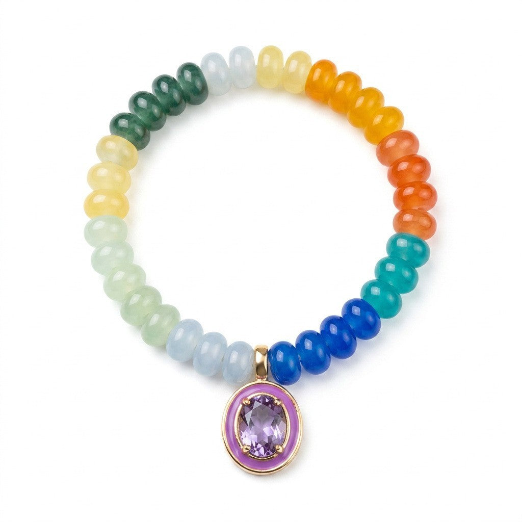 Boho Rainbow Beaded Geometric Charm Bracelet