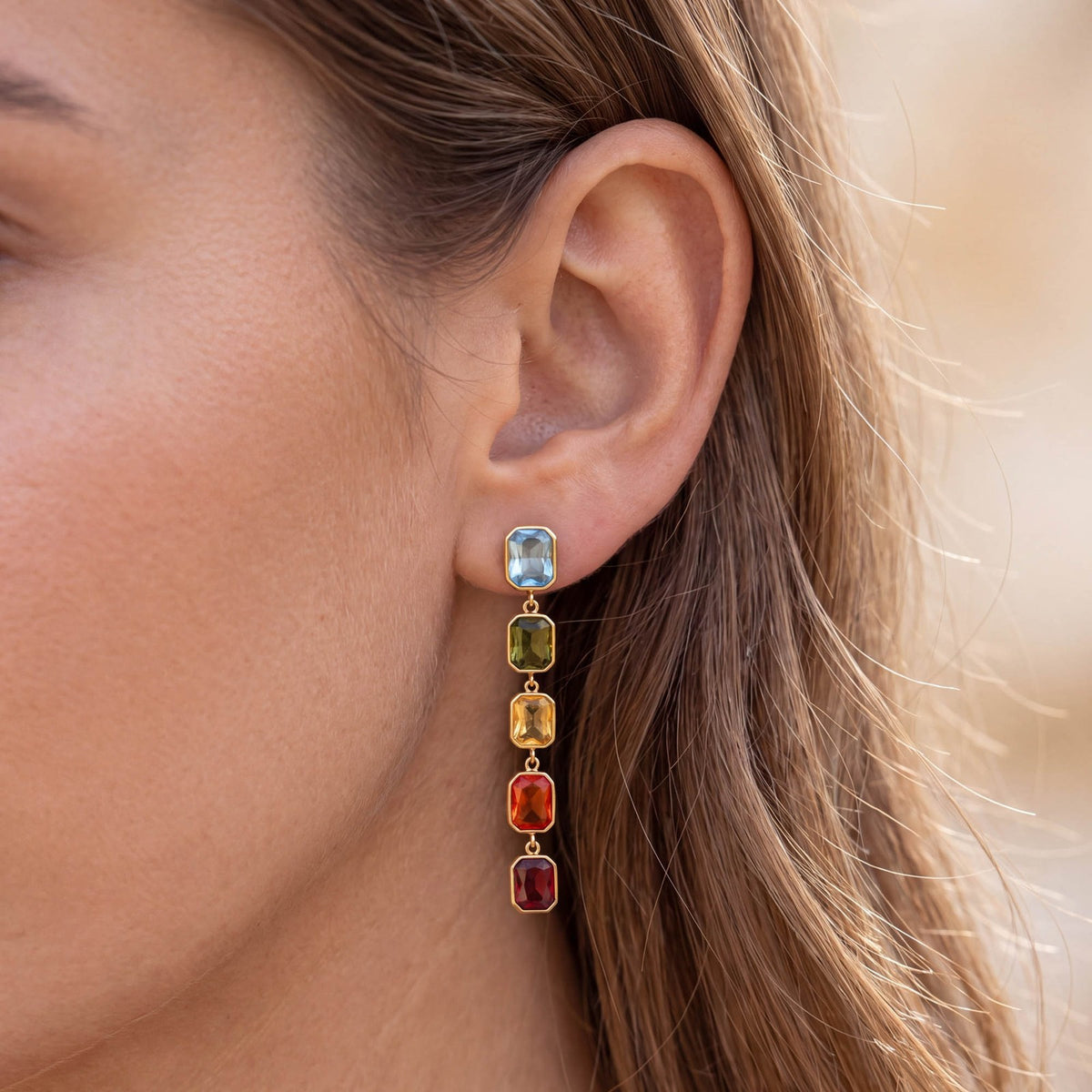 18k Classy Multicolor Rectangle Drop Earrings