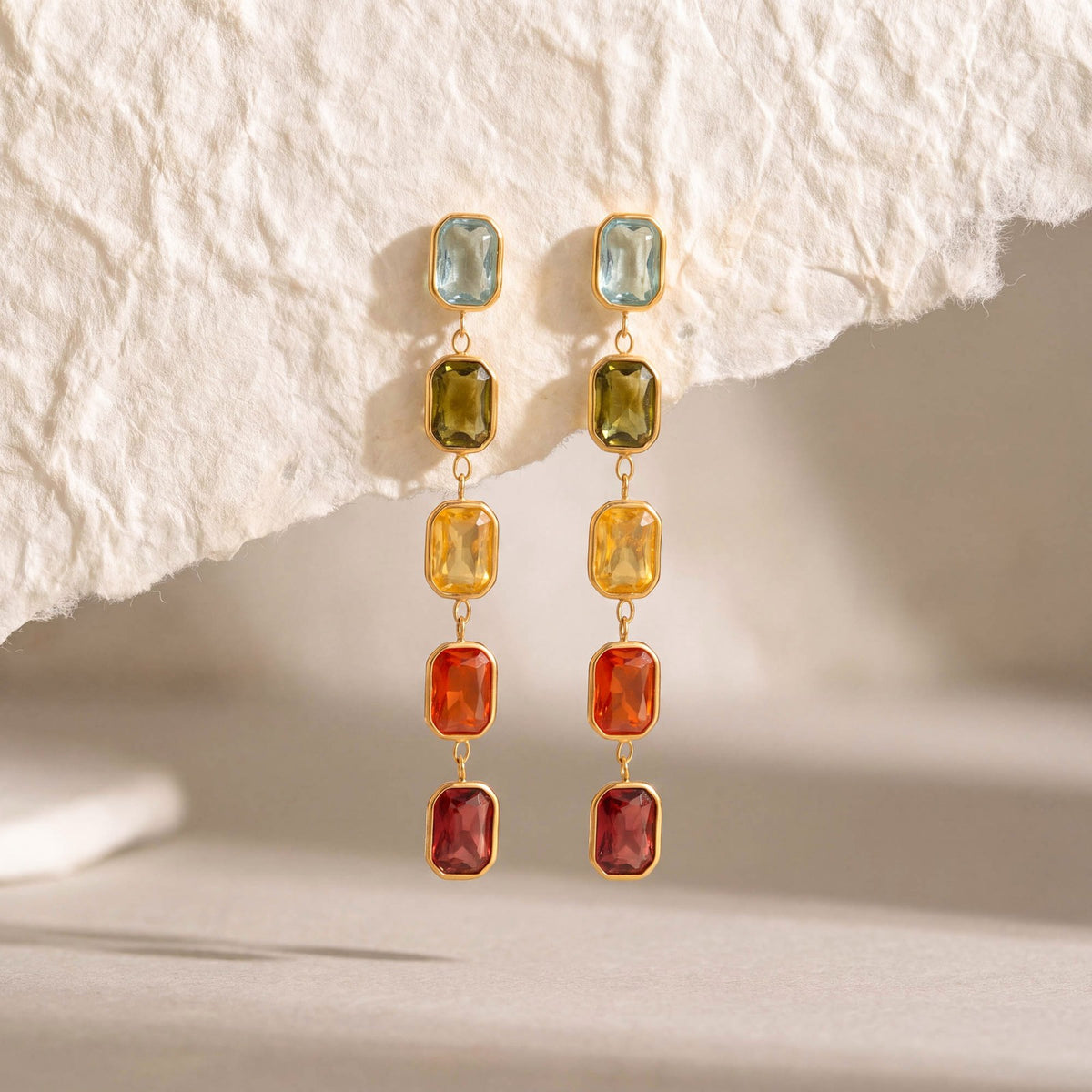 18k Classy Multicolor Rectangle Drop Earrings