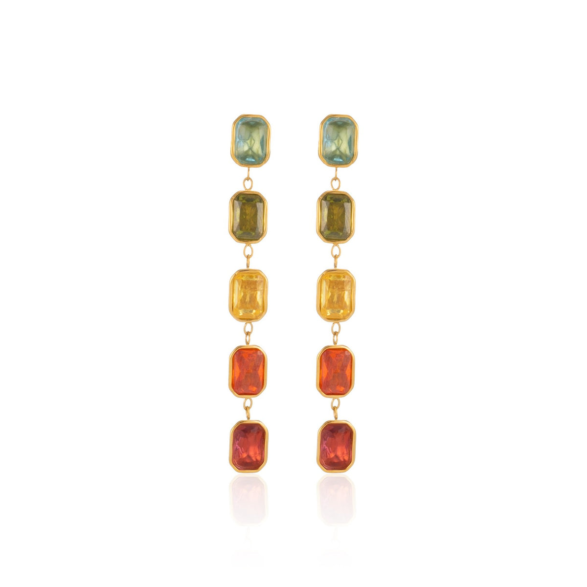 18k Classy Multicolor Rectangle Drop Earrings