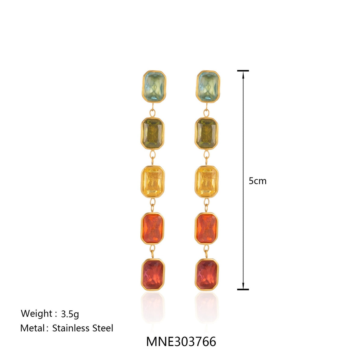 18k Classy Multicolor Rectangle Drop Earrings