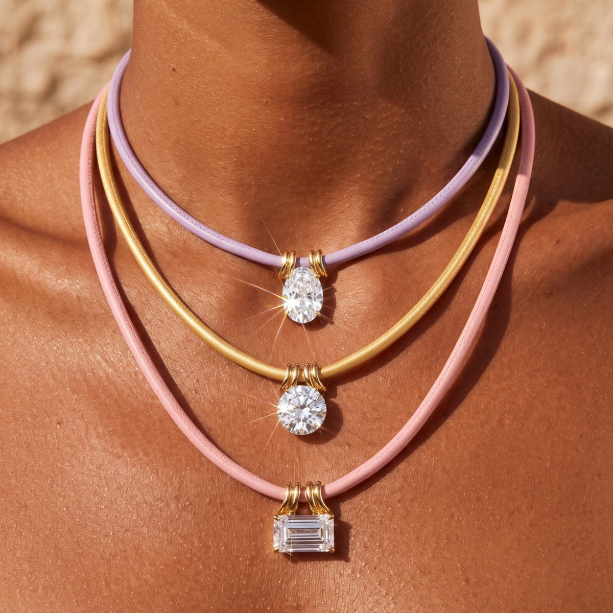 Classy Mixed Cut Zirconia Cord Necklace Set