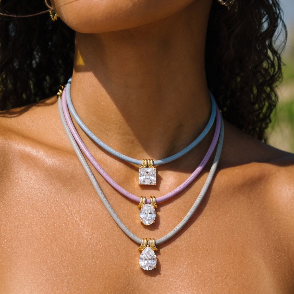Classy Mixed Cut Zirconia Cord Necklace Set