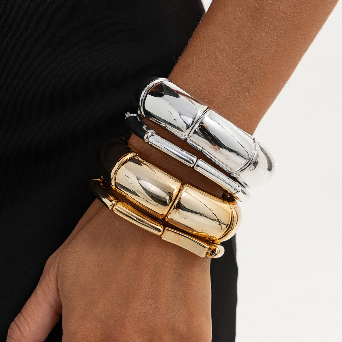 3pc Classy Two-Tone Bamboo Bangle Set
