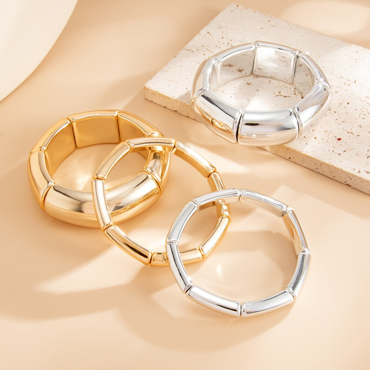 3pc Classy Two-Tone Bamboo Bangle Set