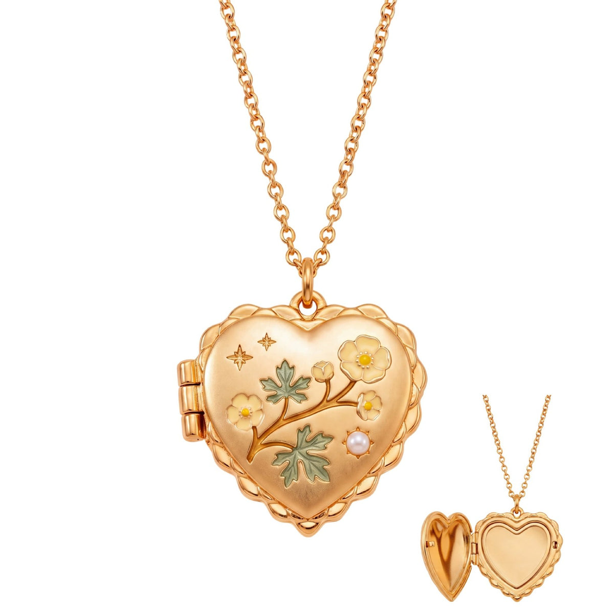 Romantic Enamel Wildflower Heart Locket Necklace