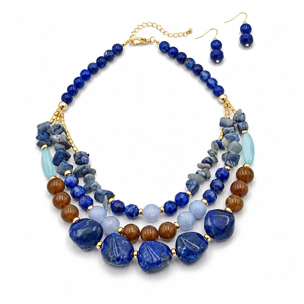 Boho Multi-Strand Resin Bead Necklace